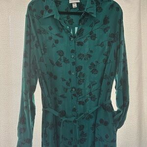 Ava & Viv Green Long Sleeve Notched Collar Dress
